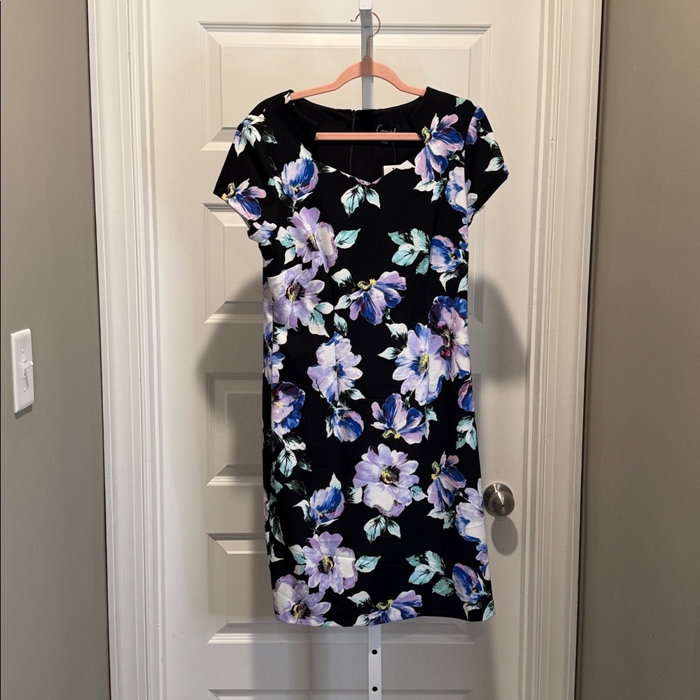Connected Apparel Black Floral Print Sheath Dress 10 NWT‎ Wedding Guest Romantic - Picture 2 of 7